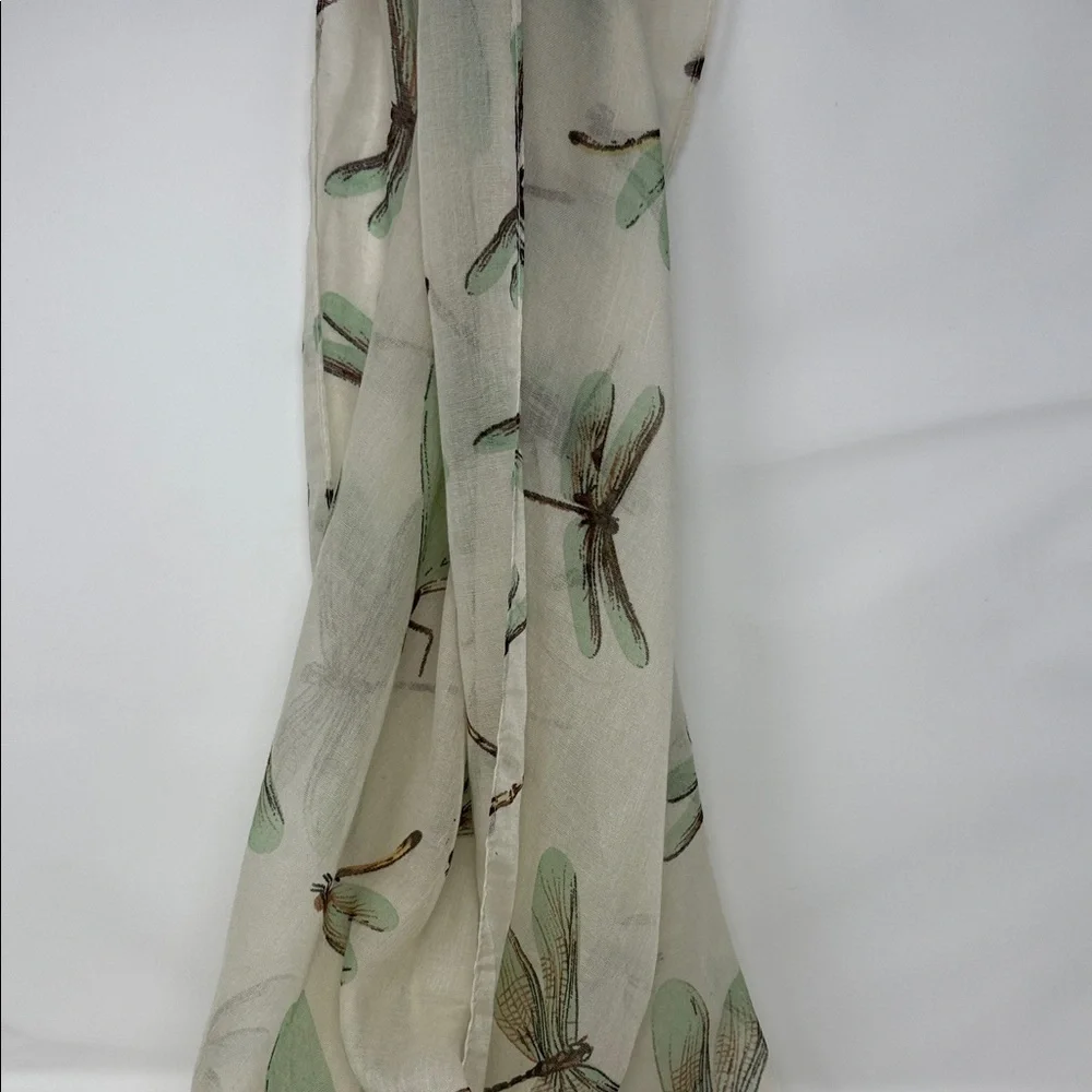 Women’s Vintage Beige Dragonfly Scarf 70x20”